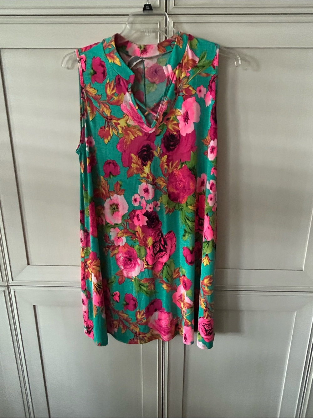 Honeyme Teal Floral Sleeveless V-Neck Dress